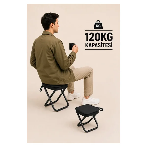Katlanır Mini Kamp Sandalyesi Hafif El Çantası Boyutunda Portatif Taşınabilir Piknik Taburesi - Görsel 9