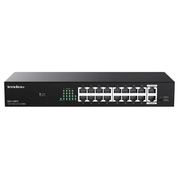 Tenda SG118PC 18 Port 10/100/1000 16 Port PoE 2 Port Uplink 167W Yonetilemez Desktop Switch - Görsel 4
