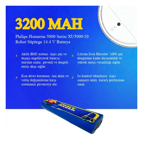 Philips Homerun 5000 Serisi Xu5000/10 Robot Süpürge 3200 Mah Batarya - Görsel 7