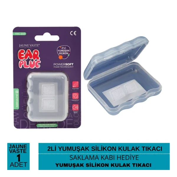 Jaune Vaste 2li Yumuşak Silikon Kulak Tıkacı Saklama Kabı Hediye - Görsel 2