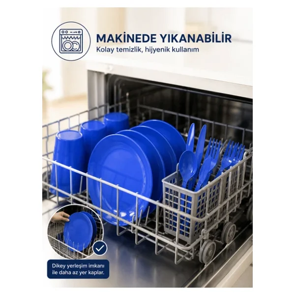Beylini 32 Parça Piknik Seti Tabak Çatal Kaşık Bıçak Bardak 6 Kişilik Gezi Set Kahvaltı Makinede Yıkanabilir Set - Görsel 3