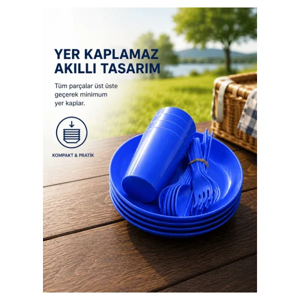 Beylini 32 Parça Piknik Seti Tabak Çatal Kaşık Bıçak Bardak 6 Kişilik Gezi Set Kahvaltı Makinede Yıkanabilir Set - Görsel 4