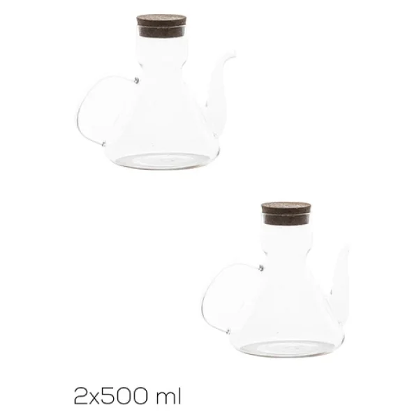 Porsima 6517 Mantar Kapaklı Borosilikat Cam 2li Yağlık Sirkelik Yağdanlık 500+500 ml - 2 li - Görsel 4
