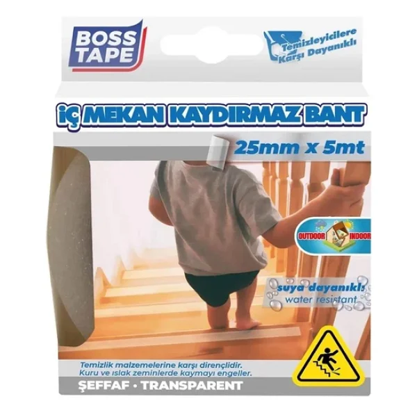 Boss Tape İç Mekanlar İçin Ev Ofis Merdiven Kaydırmaz Bant Şeffaf (25 Mm X 5 Metre) - Görsel 2