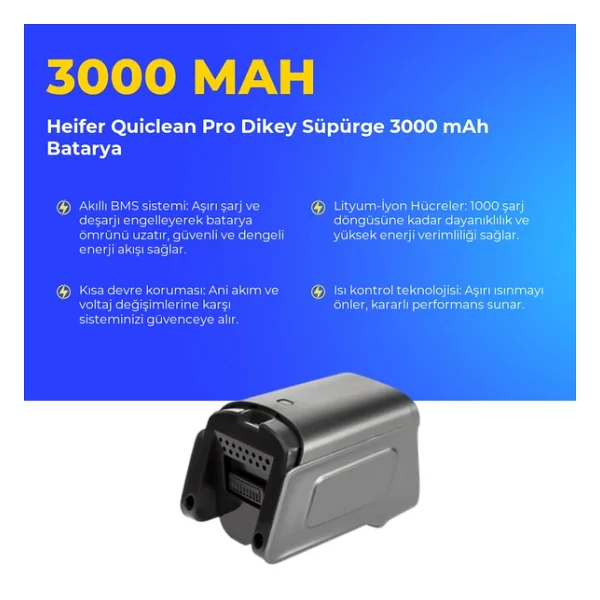 Heifer Quiclean Pro Dikey Süpürge 3000 Mah Batarya - Görsel 3