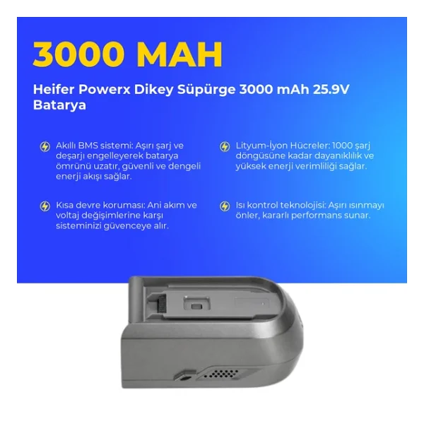 Heifer Powerx Dikey Süpürge 3000 Mah Batarya - Görsel 3