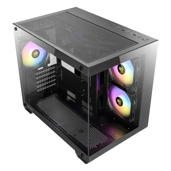 Antec CX600M RGB, 270° Panoramik Temperli Cam, 3x120mm RGB Fan Dahil, Çift Kamera Tasarımı, 360mm Radyatör Desteği, LED Kontrol Düğmesi, Mini Kule Micro-ATX Oyun Kasası, Siyah - Görsel 7