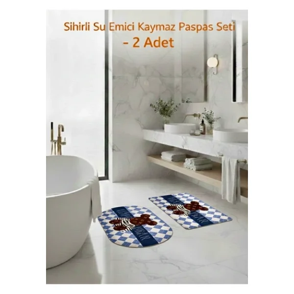 Aşkana 2'li Sihirli Paspas,Su Emici, Kaymaz Tabanlı, Banyo,Duş,Mutfak,Lavabo,Balkon Kapısı (57,5x38 cmX 2) - Görsel 4