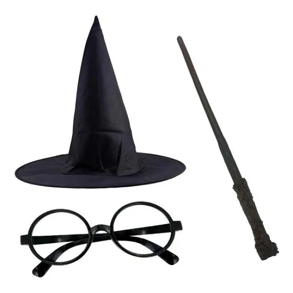 Harry Potter Siyah Şapkası Harry Potter Gözlüğü Harry Potter Asası 3 Lü Set - Görsel 4