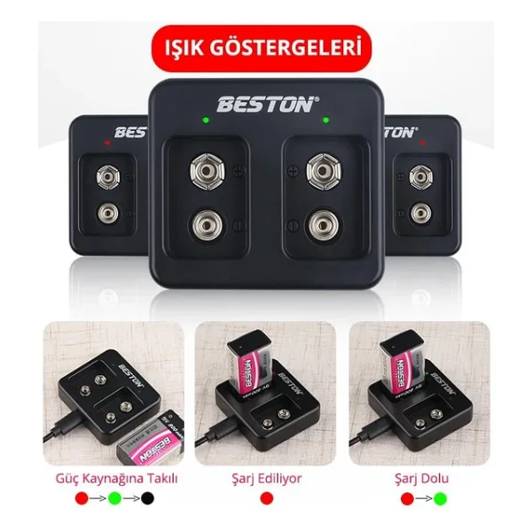 Beston M-7005 2'li USB 9V Pil Şarj Aleti - Görsel 4