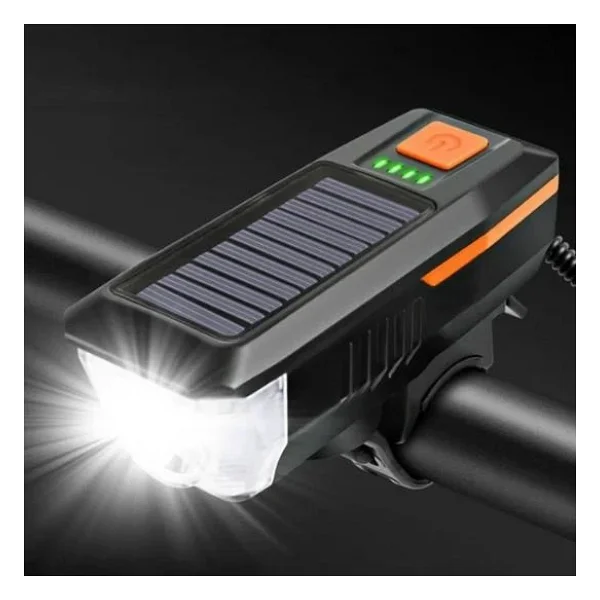 Solar Enerjili, Usb Şarjlı Bisiklet Ön Far, Korna - Görsel 2