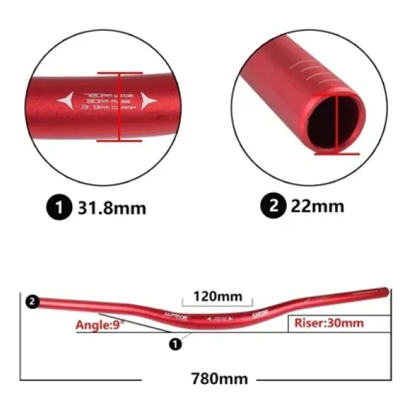 Wake Alüminyum MAVİ 31.8 780mm Riser Mtb Gidon bisiklet gidon - Görsel 4