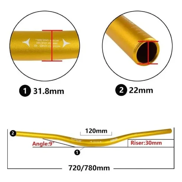 Wake Alüminyum 31.8 780 mm Riser Mtb Gidon Bisiklet Gidonu Gold - Görsel 3