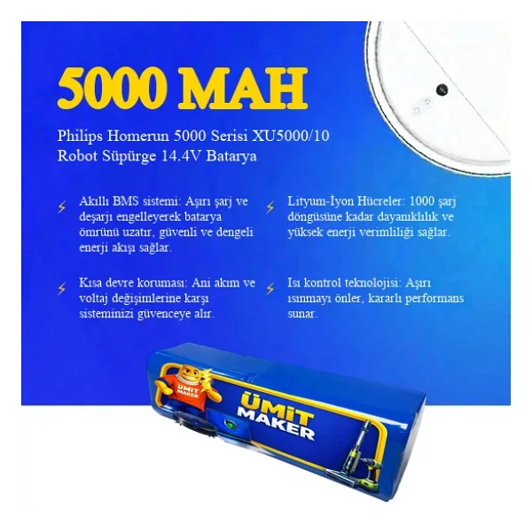 Philips Homerun 5000 Serisi Xu5000/10 Robot Süpürge 5000 Mah Batarya - Görsel 6