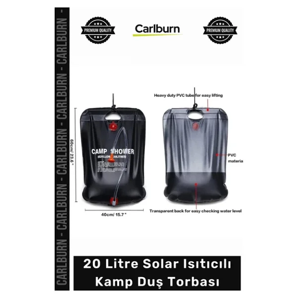 Carlburn #SuTorbası Portatif Güneş Enerjili PVC Outdoor Su Çantası 20 Litre Solar Isıtıcılı Kamp Duş Torbası - Görsel 10