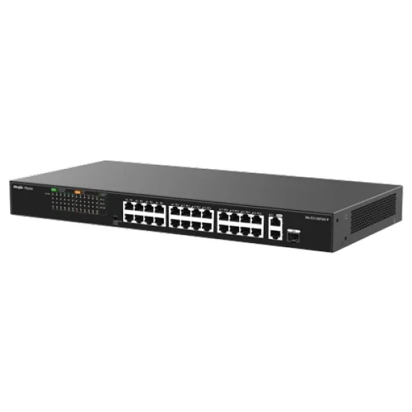 Ruijie Reyee RG-ES126FGS-P 24 Port PoE 2 Uplink + 1 SFP 370W Rackmount Switch - Görsel 4