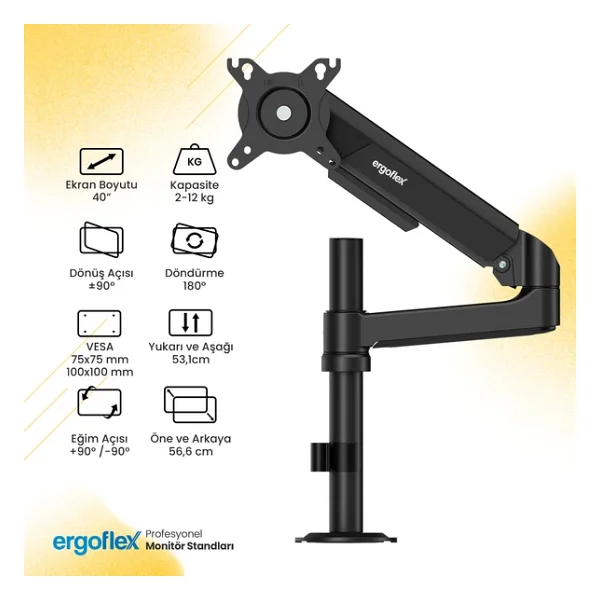 ERGOFLEX Ergoflex S10 Siyah 22-40inch Amortisörlü 12 kg Monitör Standı 2026 Versiyon - Görsel 10
