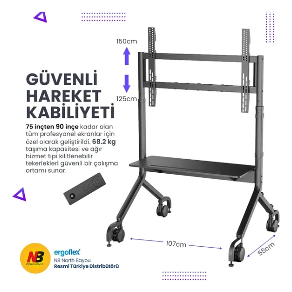 ERGOFLEX NB Ergonomic P100 75-90inch Profosyonel Tekerlekli TV Standı - Görsel 2