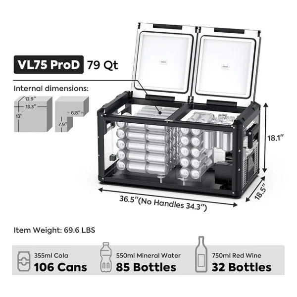 Iceco VL75PROD 12-24 V 75 lt Çift Bölmeli Kompresörlü Araç Buzdolabı - Görsel 6