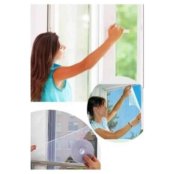 Pratik Cırt Bantlı Pencere Sinekliği 75X125 Cm Deliksiz Montaj Tek Kanat Beyaz Sineklik - Görsel 6