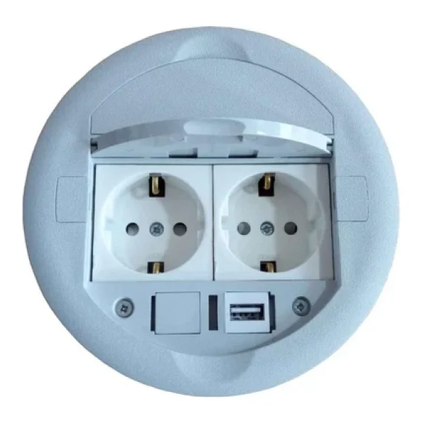 Masa Üstü Priz Kutusu Gömme Tip Gri + 2 Ad. Priz+1 Ad. USB Geçiş - Görsel 7
