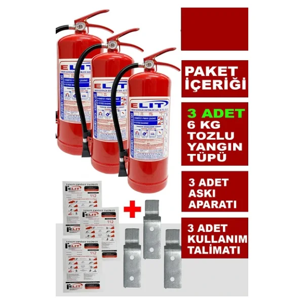 6 Kg Tozlu Yangın Söndürme Tüpü Askı Aparatı + Talimat Dahil Ruhsata Uygun 3'lü Paket - Görsel 2