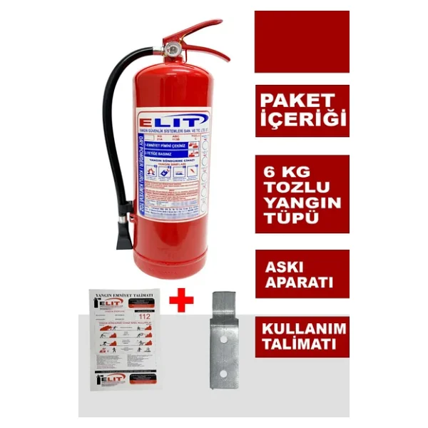 6 Kg Tozlu Yangın Söndürme Tüpü Ruhsata Uygun Askı Aparatı + Talimat Dahil - Görsel 2