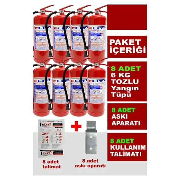 6 Kg Tozlu Yangın Söndürme Tüpü Askı Aparatı + Talimat Dahil Ruhsata Uygun 8'li Paket - Görsel 4