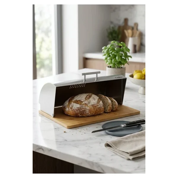 Cooker Silvora Metal Kapaklı Bambu Tabanlı Ekmek Kutusu CKR4542 - Görsel 5