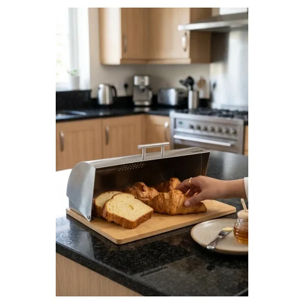 Cooker Silvora Metal Kapaklı Bambu Tabanlı Ekmek Kutusu CKR4542 - Görsel 4