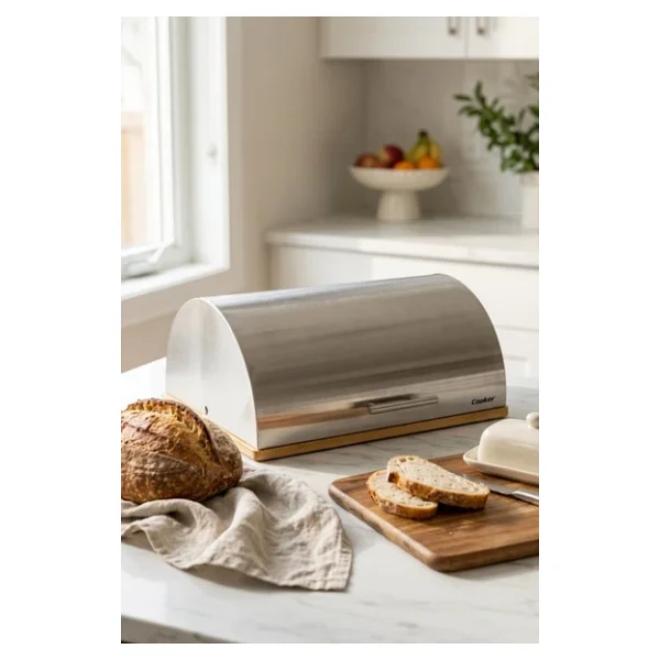 Cooker Silvora Metal Kapaklı Bambu Tabanlı Ekmek Kutusu CKR4542 - Görsel 7