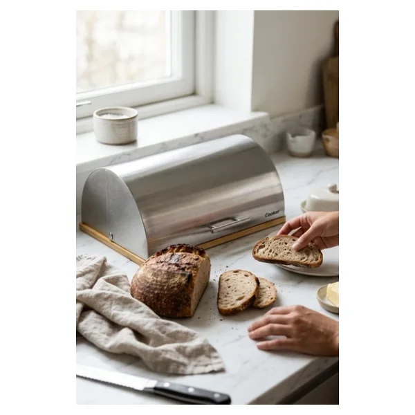 Cooker Silvora Metal Kapaklı Bambu Tabanlı Ekmek Kutusu CKR4542 - Görsel 6