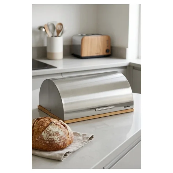 Cooker Silvora Metal Kapaklı Bambu Tabanlı Ekmek Kutusu CKR4542 - Görsel 2