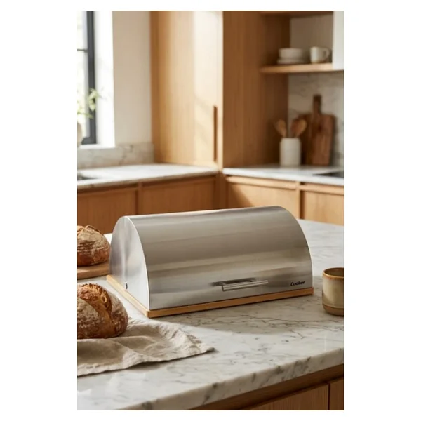 Cooker Silvora Metal Kapaklı Bambu Tabanlı Ekmek Kutusu CKR4542 - Görsel 3
