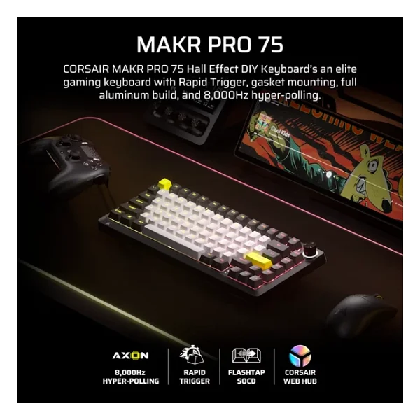 Corsair Makr Pro 75 CH-91CE21G-UK RGB %75 TKL MGX V2 Switch Kablolu Mekanik Oyuncu Klavyesi - Görsel 3