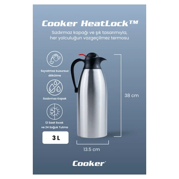 Cooker CKR-2116 3 lt Çelik Termos - Görsel 6