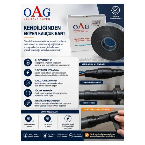Oag Eriyen Bant 19X0.76MM 8mt (Dar) Kablo Izalasyonu Için Kendiliğinden Eriyen Bant - Görsel 5