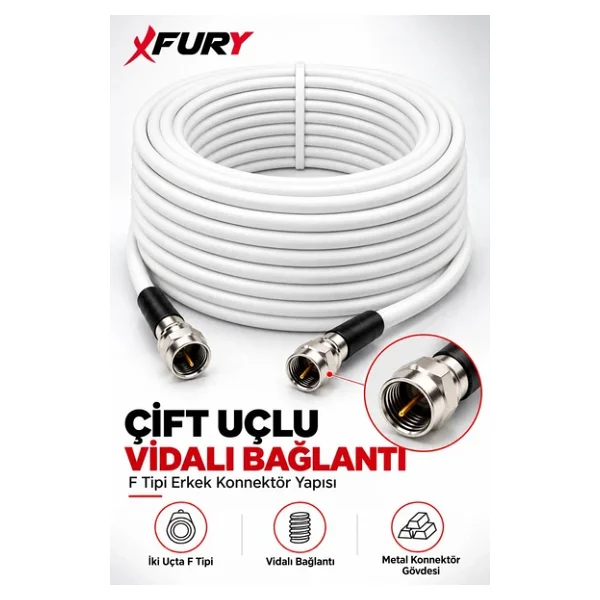 FURY HD Uydu Anten Kablosu 50 Metre F Konnektörlü Full HD 4K TV Kablosu - Görsel 3