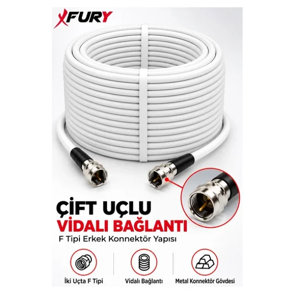 FURY HD Uydu Anten Kablosu 50 Metre F Konnektörlü Full HD 4K TV Kablosu - Görsel 4