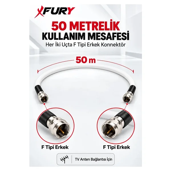FURY HD Uydu Anten Kablosu 50 Metre F Konnektörlü Full HD 4K TV Kablosu - Görsel 7