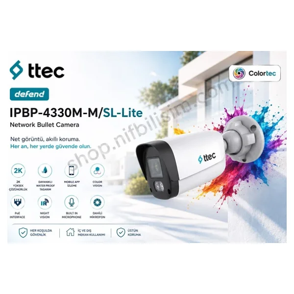 Ttec IPBP-4330M-M/SL-Lite Bullet 4 MP 2.8mm Lens Gece Görüşlü IP Güvenlik Kamerası - Görsel 2