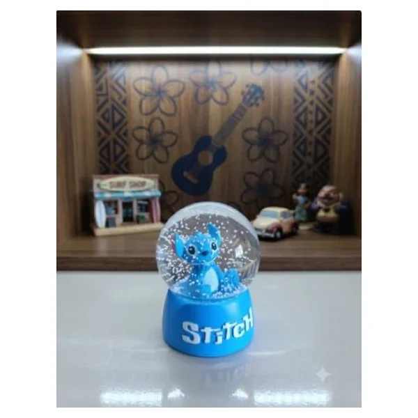 Stitch Işıklı Kar Küresi - 9 cm x 6 cm - Mavi Hediyelik-Dekoratif Kar Küresi - Görsel 3