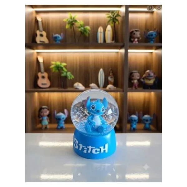 Stitch Işıklı Kar Küresi - 9 cm x 6 cm - Mavi Hediyelik-Dekoratif Kar Küresi - Görsel 4
