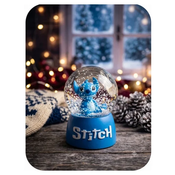 Stitch Işıklı Kar Küresi - 9 cm x 6 cm - Mavi Hediyelik-Dekoratif Kar Küresi - Görsel 2