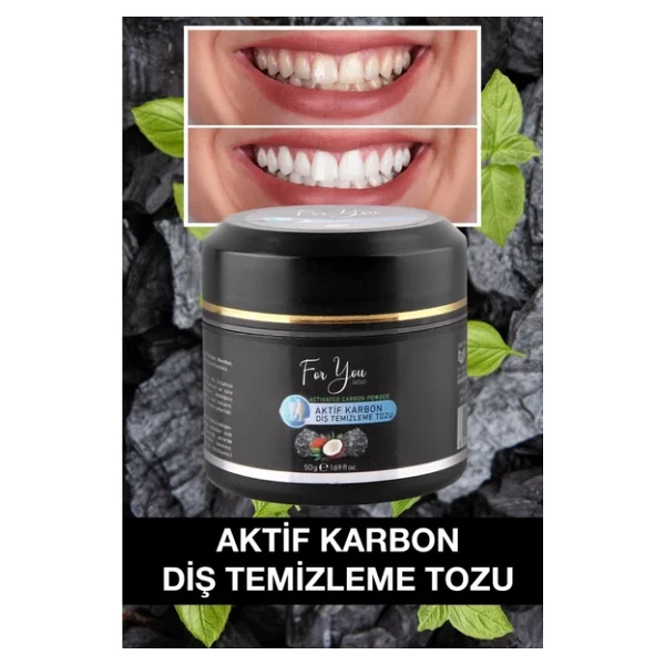 For You Gold Aktif Karbon Diş Temizleme Tozu 50 Gr Extra Beyazlatıcı Diş Tozu + Nane - Görsel 6