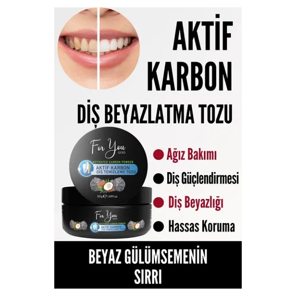 For You Gold Aktif Karbon Diş Temizleme Tozu 50 Gr Extra Beyazlatıcı Diş Tozu + Nane - Görsel 2
