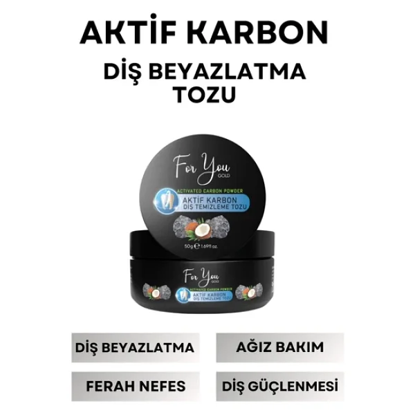 For You Gold Aktif Karbon Diş Temizleme Tozu 50 Gr Extra Beyazlatıcı Diş Tozu + Nane - Görsel 4