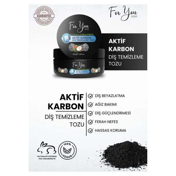 For You Gold Aktif Karbon Diş Temizleme Tozu 50 Gr Extra Beyazlatıcı Diş Tozu + Nane - Görsel 3