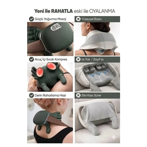 Parmakla Yoğuran El Hissi Sunan Isıtmalı Masaj Aleti (Taşınabilir,Şarjlı) Boyun,Sırt,Omuz,Bacak - Görsel 6