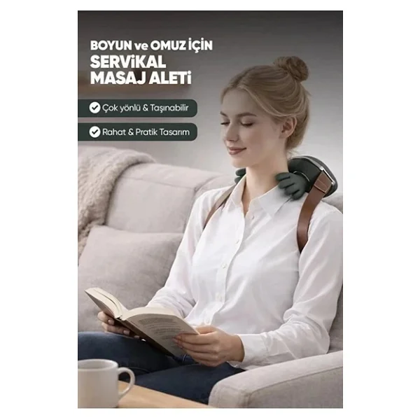 Parmakla Yoğuran El Hissi Sunan Isıtmalı Masaj Aleti (Taşınabilir,Şarjlı) Boyun,Sırt,Omuz,Bacak - Görsel 3